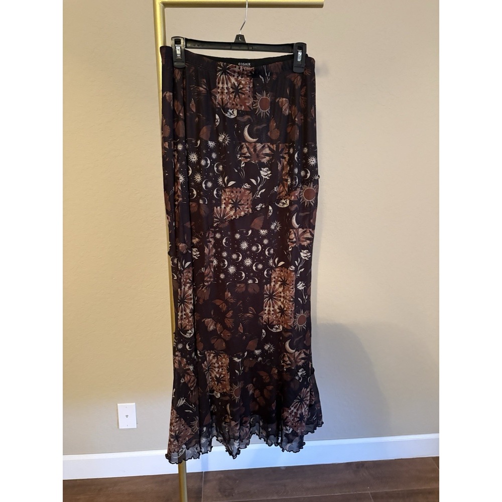 Cosmic Aura Women's Celestial Whimsigoth Maxi Skirt Size L Black Witchy Vamp